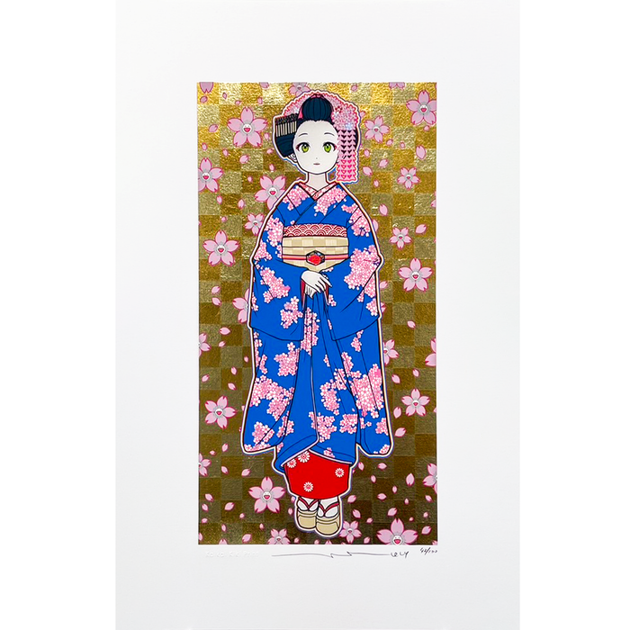 Maiko-san Tanzaku (Pure gold leaf hand-embossed background)