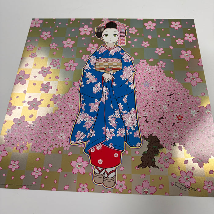 Maiko in Kyoto, Cherry Blossoms on Blue