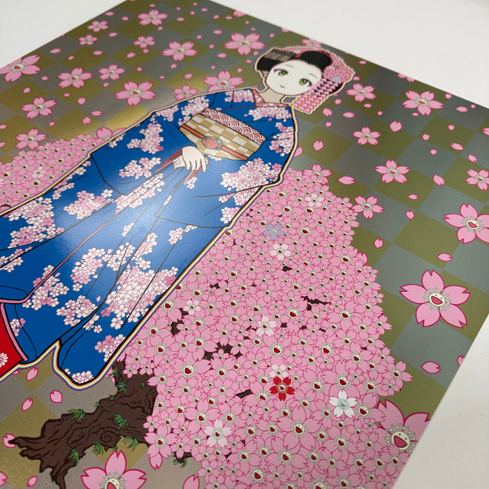 Maiko in Kyoto, Cherry Blossoms on Blue