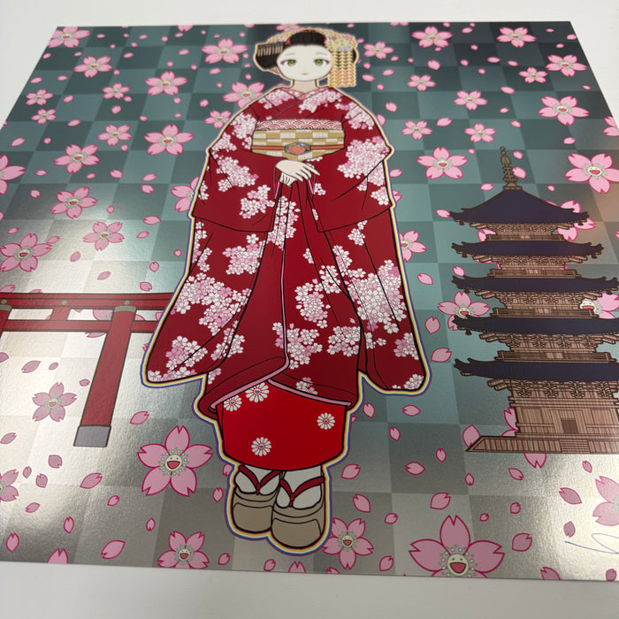 Maiko in Kyoto, Cherry Blossoms on Red