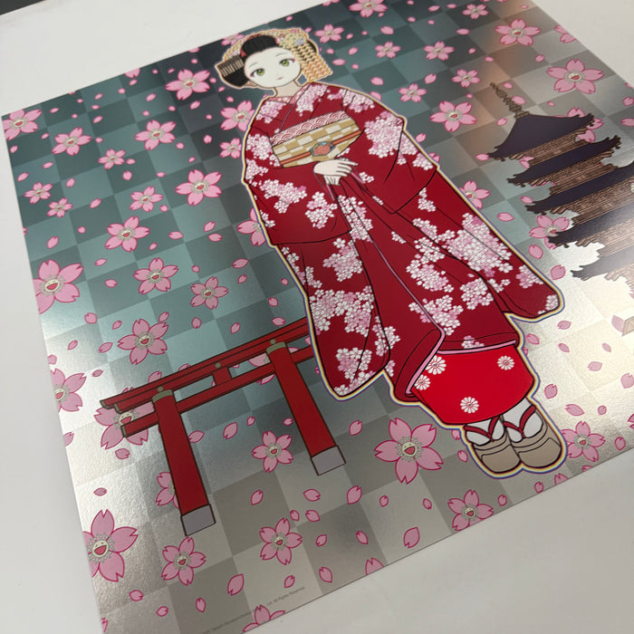 Maiko in Kyoto, Cherry Blossoms on Red